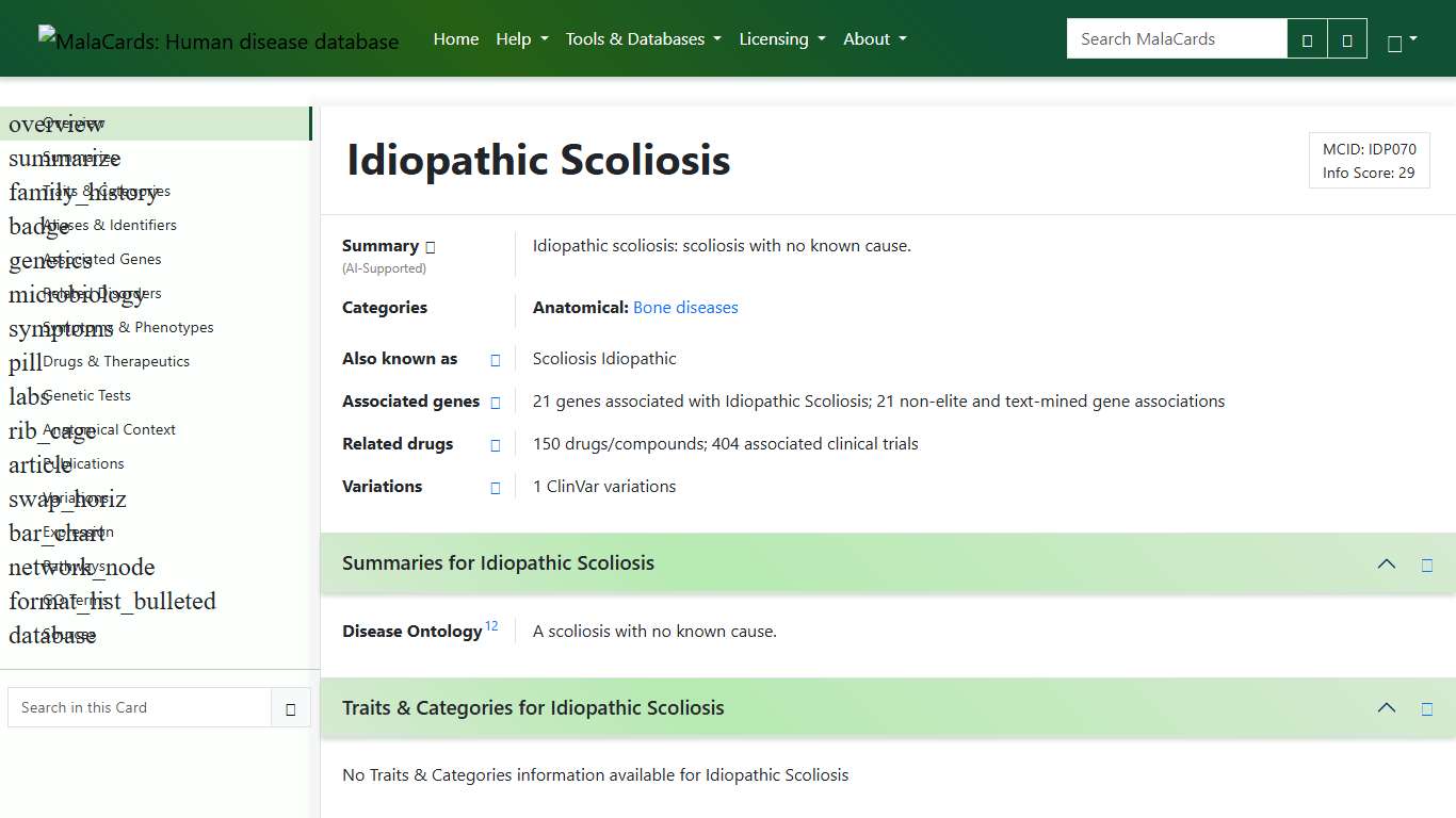 Idiopathic Scoliosis - MalaCards